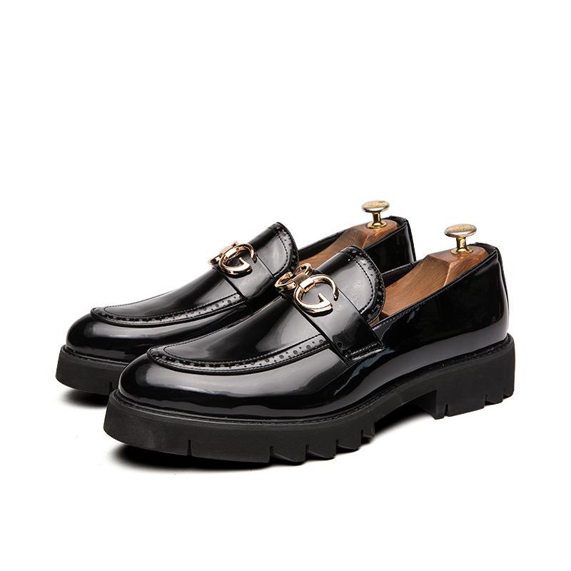 Men s Retro Shiny Pointed Toe Leather Loafers - Business Casual & Nightclub Style 42 чёрный