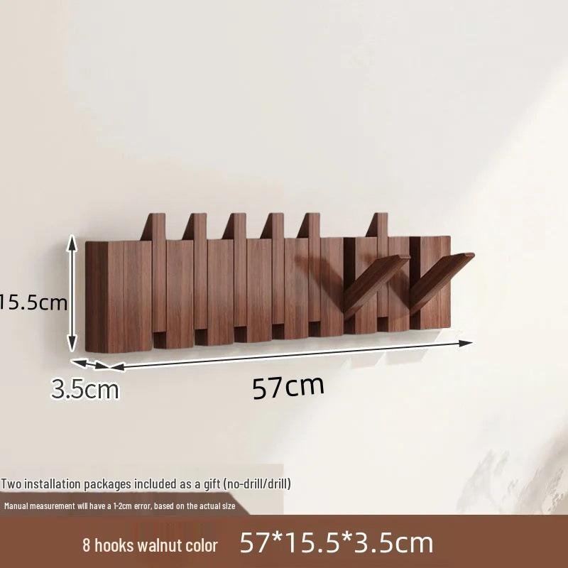 Solid Wood Wall-Mounted Piano Key Coat & Hat Rack - Punch-Free Storage Solution for Bedroom, Entrance, or Hallway.