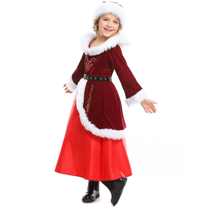 Kids Girls Santa Claus Xmas Red Dress Belt Hat Set Children Christmas New Year Cosplay Costumes Kindergarten Performance Role Play Outfit