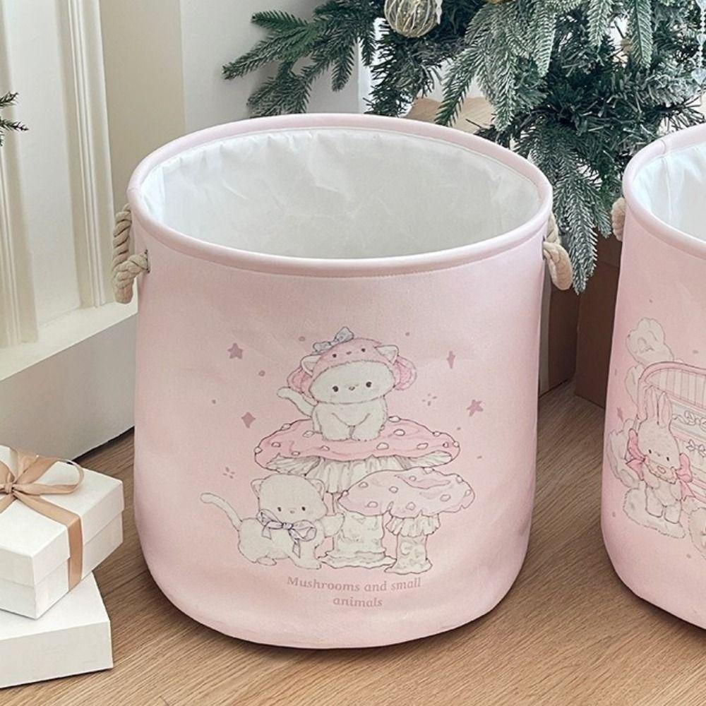 Cartoon Foldable Laundry Basket Round Shape Sundries Storage Basket Dirty Clothes Basket Dormitory