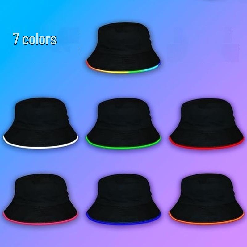 Unisex LED Világítós Hímzett Bucket Kalap Logóval és Egyszínű Lapos Tetővel