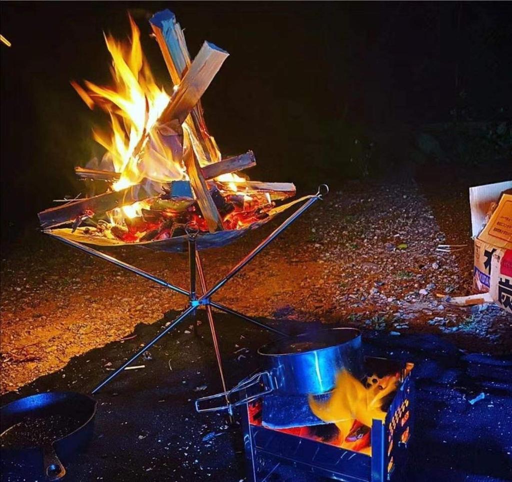 CAMPING MOON MT-011 All-Stainless Steel Fire Stand with Mesh Sheet and Fan
