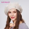 SOMALER Winter Beret For Women Autumn Wool Knit Beret Hats With Sequins Warm Double Layer Classic Frech Style Beret Cap