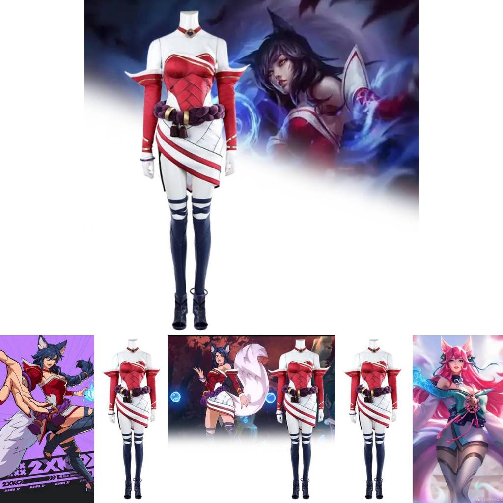 2xko Ahri Cosplay Costume Multipiece Set Satin Dress Doublelayer Pants For Anime Role Play Halloween Conventions