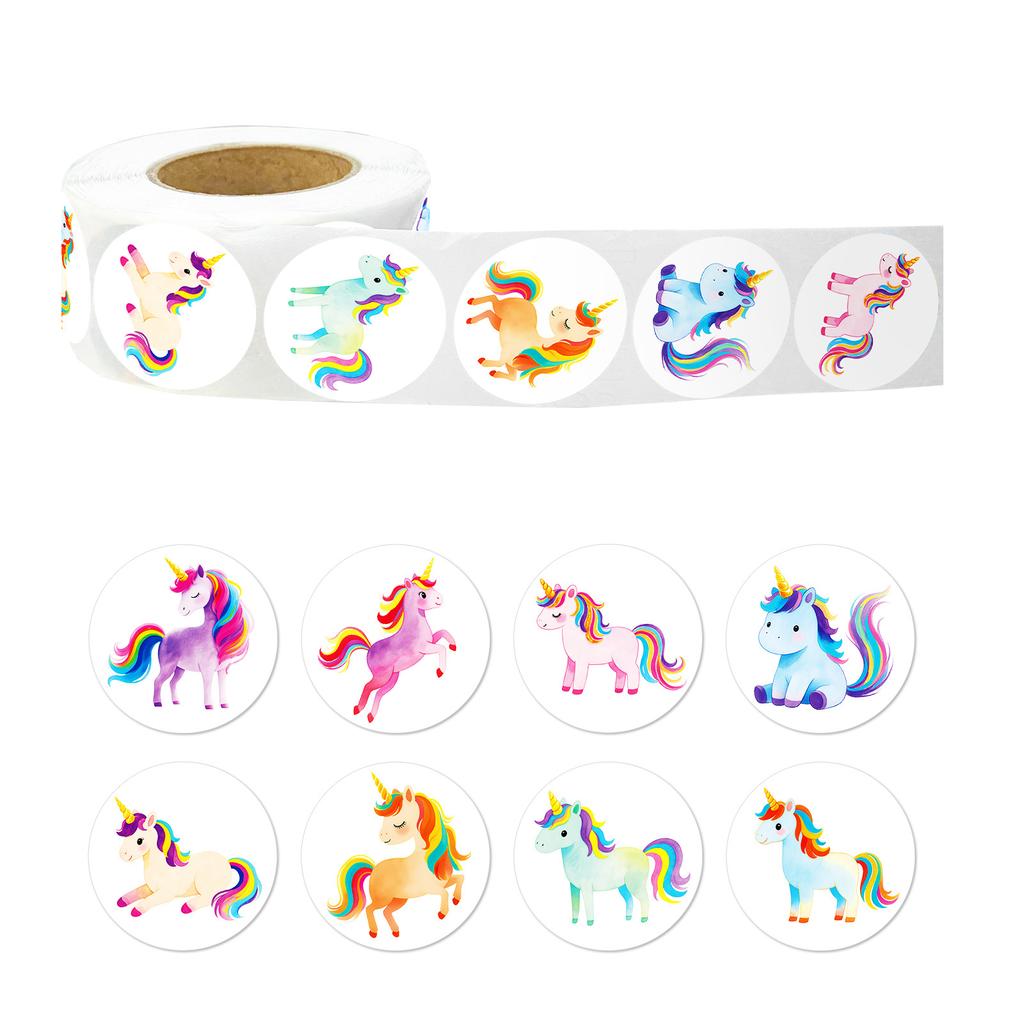 500 Sheets/Roll Cute Unicorn Roll Sticker 6 Patterns Circular Children'S Cartoon Polka Dot Sticker