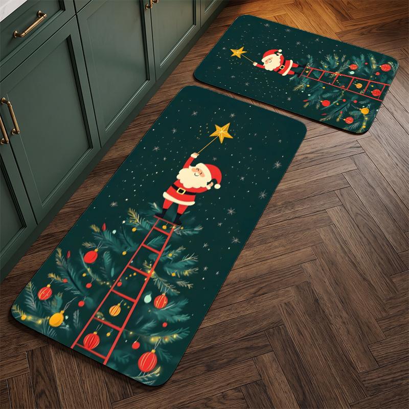 Marry Christmas (5) Flannel Kitchen Mat Soft Anti-Slip Kitchen Floor Runner Rug Kitchen Rug for Home Kitchen Decor