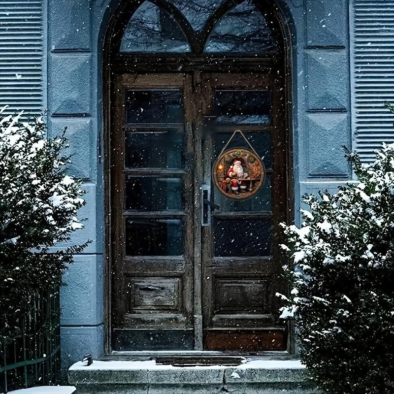 1pc Santa Claus Wood Sign Christmas Welcome Round Front Door Sign for Room Hanging Decor