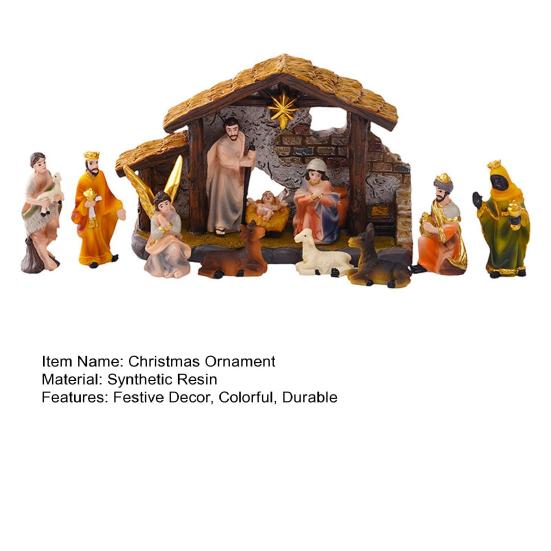 Nativity Scene Set Stable Resin Christmas Manger Figurines for Home Decor Holiday Tabletop Display