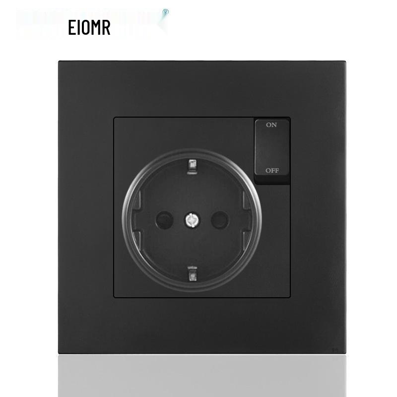 Black 16A German Standard Socket Panel with Double USB + Type C, Concealed European Installation