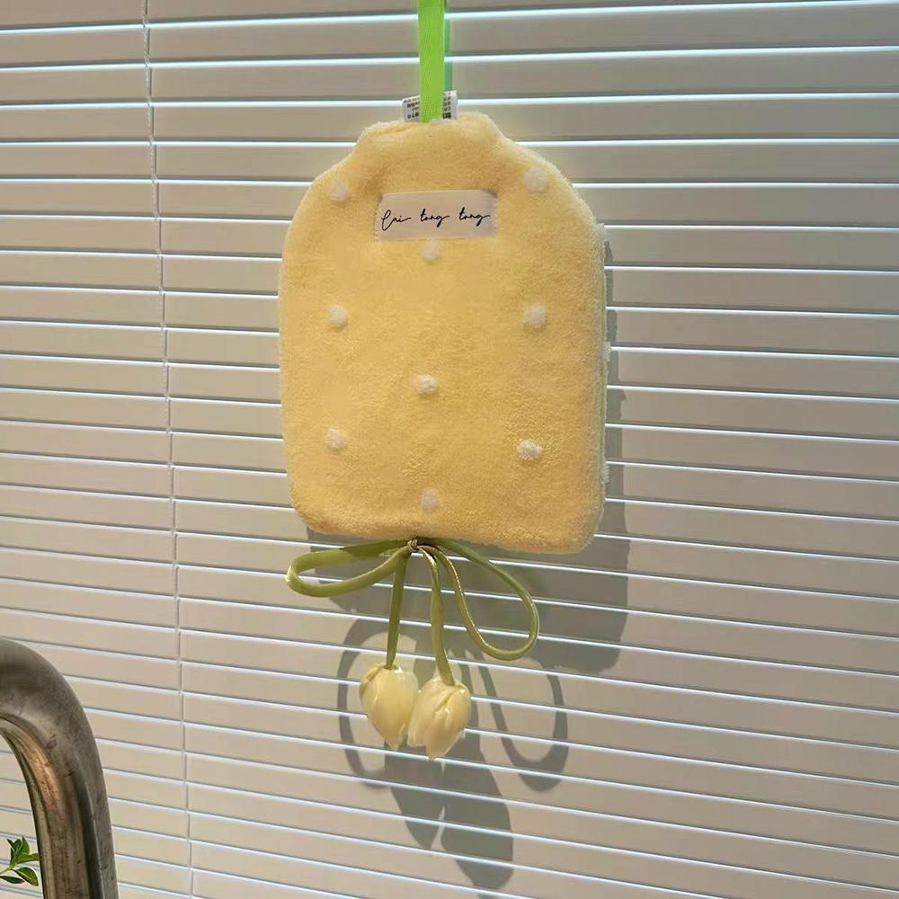 Simple Tulip Polka Dot Hand Towel Hanging Cute Bathroom Absorbent Towel Kitchen Coral Velvet Quick-drying INS Style Handkerchief