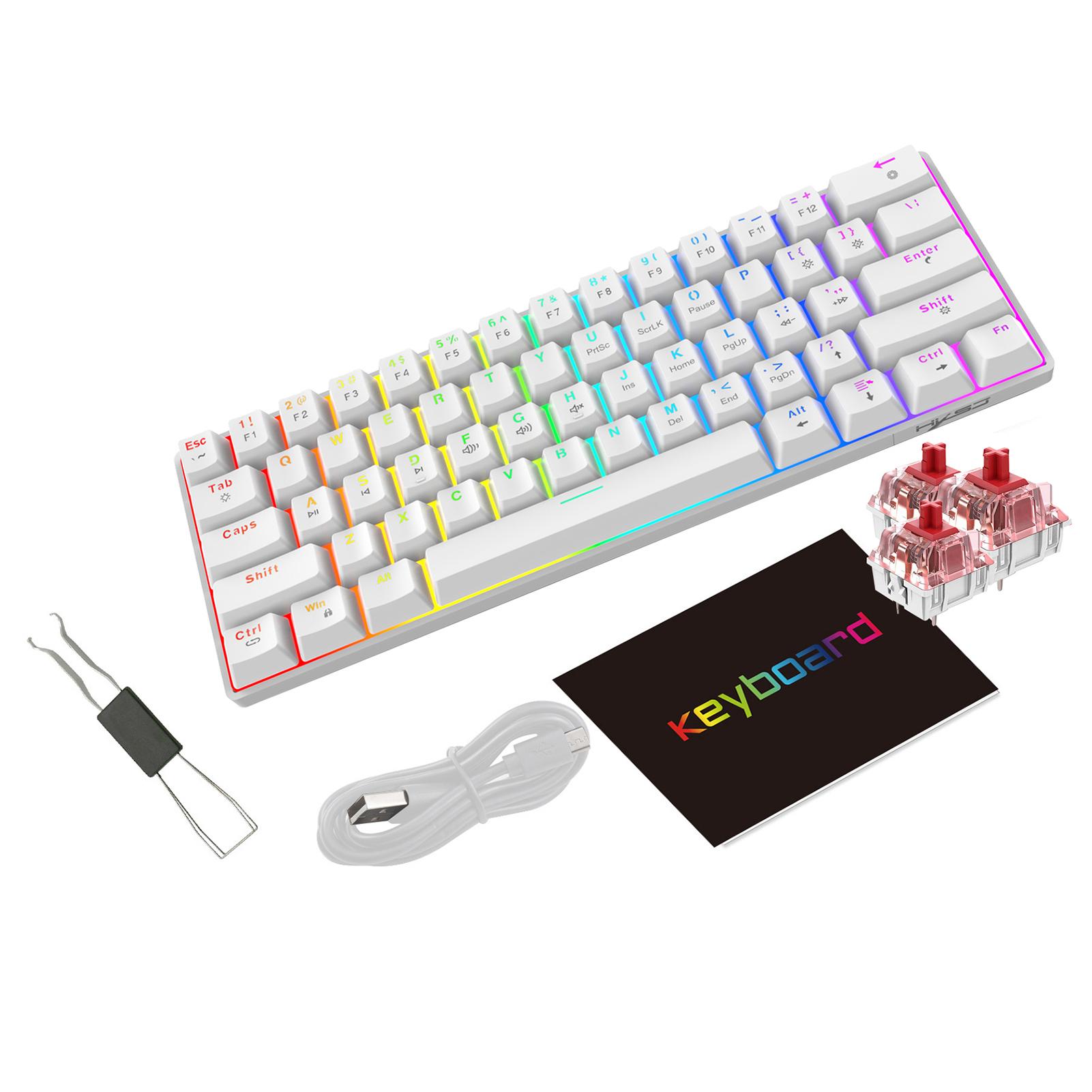 

HXSJ V900 60-процентная механическая клавиатура, проводная игровая, цветная, с подсветкой, 61 клавиша, красный переключатель, компактная белый