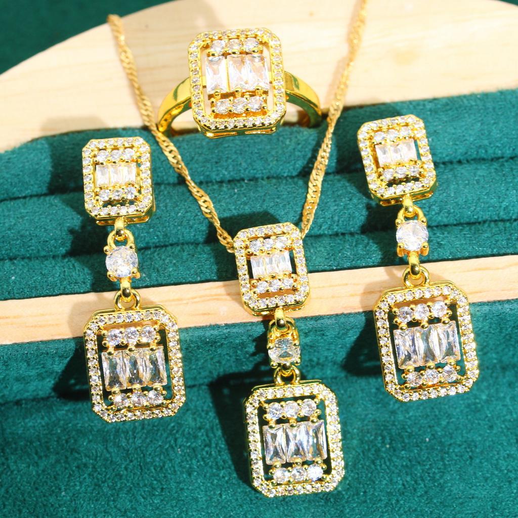 Europa und Die Vereinigten Staaten Heiß Anti-Allergie Zirkon Halskette Ohrring Ring Gold Schmuckset