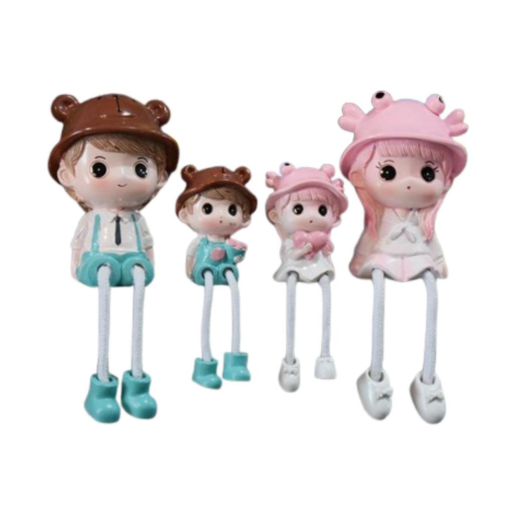 4x Hanging Feet Doll Statues Family Sculpture Miniature Trendy Cute Doll Ornaments for Festive Desktop Party Decoration Gifts