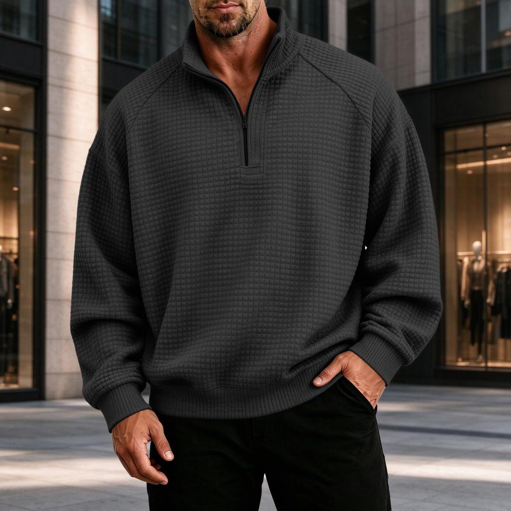 Herren lockeres lässiges Reißverschluss-Sweatshirt mit Stehkragen und langen Ärmeln