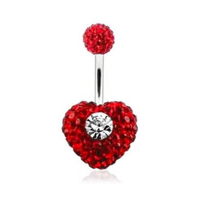 Navel Piercing Jewel Red Crystal Heart Inlaid White Crystal Red Crystal Ball 10mm