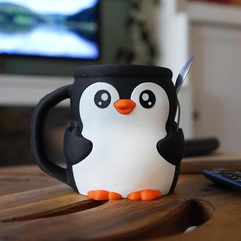 Sevimli Penguen Dondurma Pint Tutucu, 3D Baskı Dondurma Pint Kapları Antifriz Saplı Kaşıklar Bira Kutusu Bardak Kılıfı