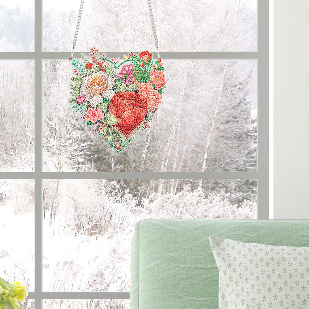 Acrylic Heart Flower Grass Single-Sided Diamond Painting Home Decor Diamond Art Hanging Pendant Diamond Painting Hanging Pendant
