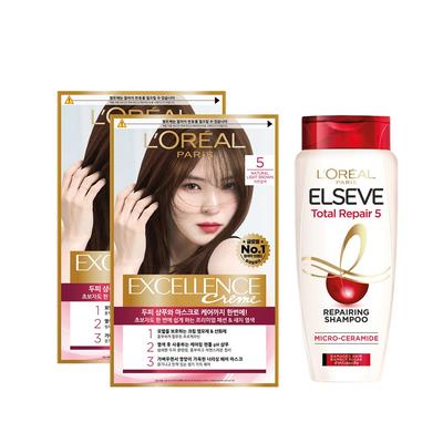 L'Oréal Paris Excellence Cream Hair Dye No. 5 2p + Shampoo 155ml Special Set, 1 Set