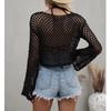 Summer New Knitted Sweater Horn Sleeves Loose Round Neck Hollow Sweater Women
