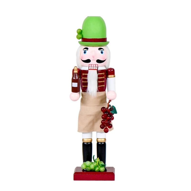 Solid Wood Nutcrackers Figure 36CM Tall For Holiday Wine Decors Christmas Tabletop Shelf Display And Collectible Art