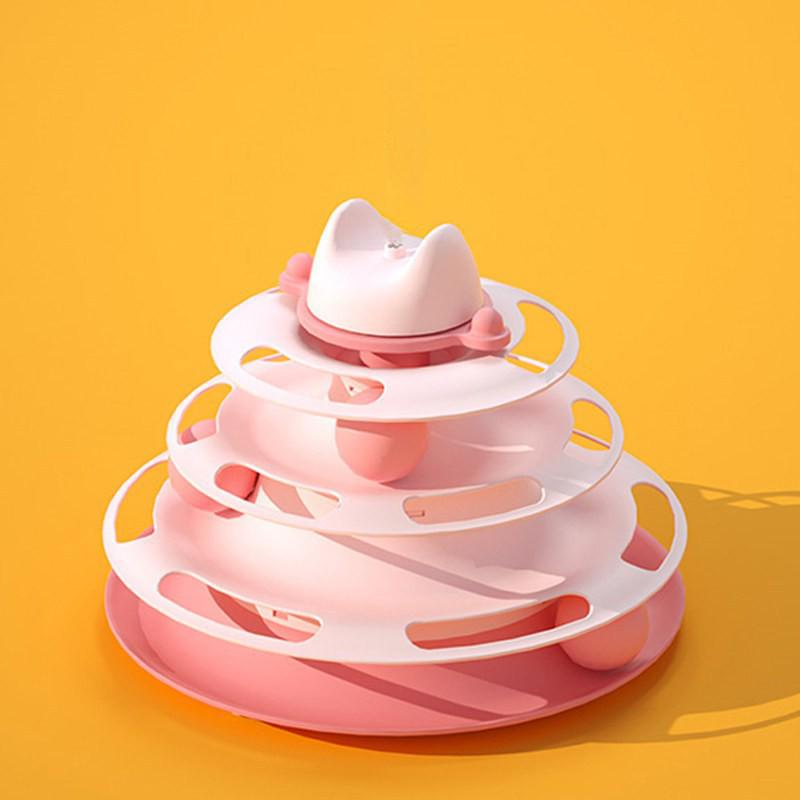 Four-Layer Cat Turntable Toy with Feather Teaser - Interactive Pet Entertainment.