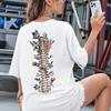 Floral & Skeleton Print Cotton T-Shirt For Women Motivational Grow Through It Personality Female Tee Oversize Tops Soft Clothes
