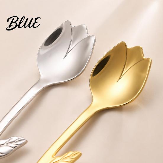Kitchen Dining Accessory Tulip Shaped Stainless Steel Spoon Long Handle Coffee Ice Cream Dishwasher Safe Spoon Dessert Serving with Hanging