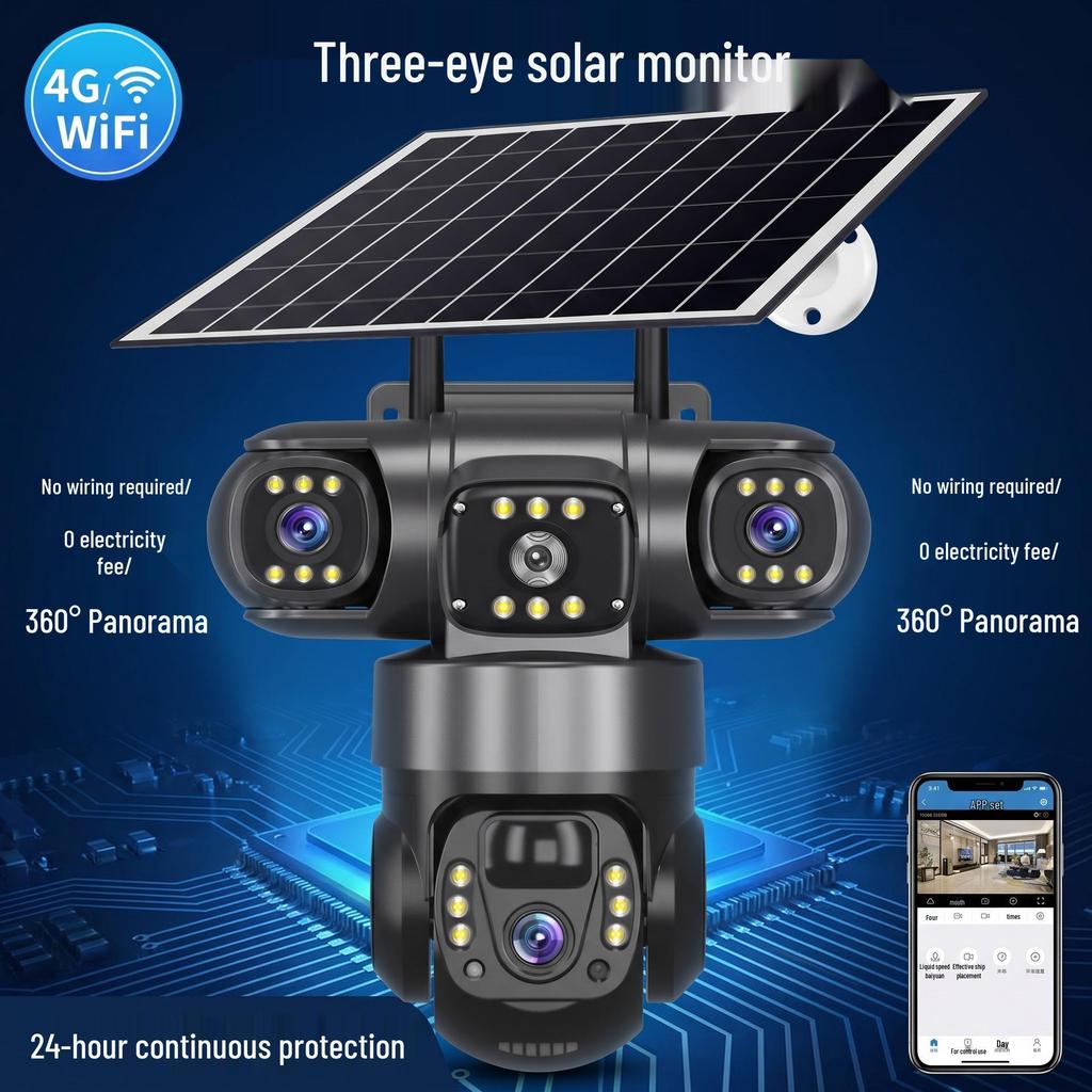 V380 4G Solar PTZ Camera: Tri-Lens, Low Power, Full-Color HD Night Vision for Southeast Asia Surveillance