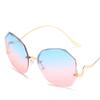 Gradient Fashion Sun Glasses Brand Designer Irregular Round Sunglasses Metal Curved Temples Female Rimless Oculos De Sol