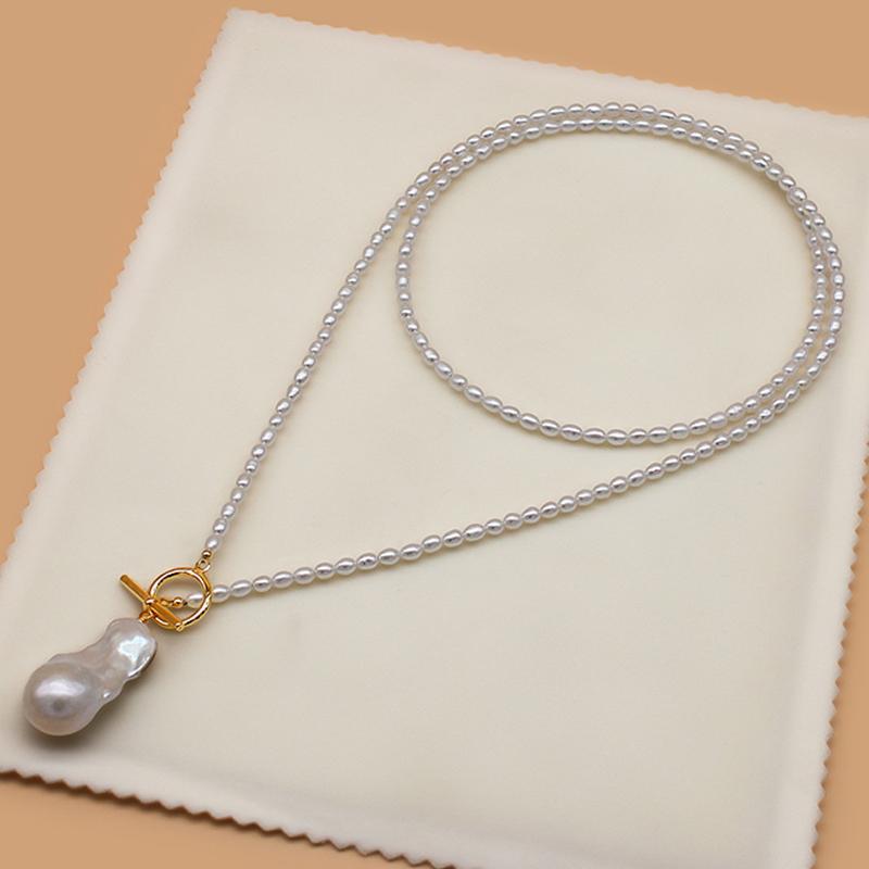 18inch/20inch Baroque Freshwater Sweater Chain Pearl Necklace with 925 Silver Buttons White Color Pearl for Party