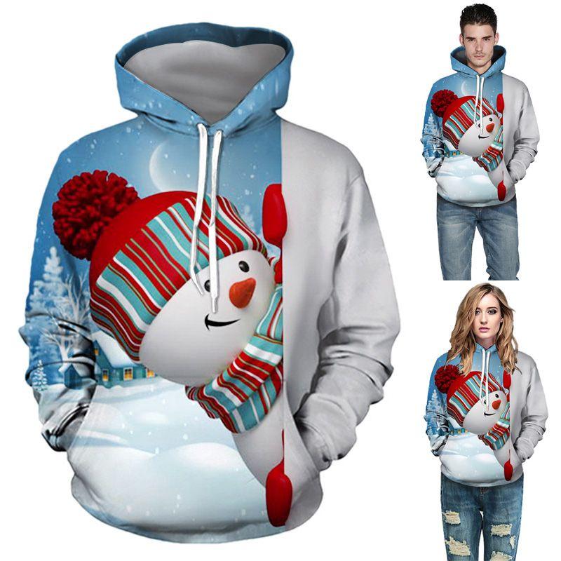 Cozy Men Xmas Hoodie Christmas Snowman Print Sweatshirt Soft Long Sleeves Top