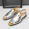 Sandali Gladiatore Estivi da Uomo Oro Argento Punta Aperta Fibbia a Cinturino Pelle Scarpe Casual Traspiranti Sandali da Spiaggia Pantofole da Esterno
