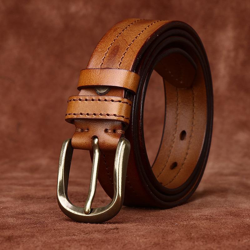 Men's Belt Retro Rub Colored Distressed Genuine Cattlehide Leather Surface Casual Denim Overalls Belt