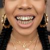Eco-friendly Copper Hollow Teeth Grillz Top Bottom Set Anti Slip Teeth Jewelry  Rapper