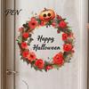 Retro Autumn Floral Stickers Halloween Wreath Wall Stickers, Happy Garland Decals, Pumpkin & Rose Waterproof PVC Decor for Windows Glass Doors