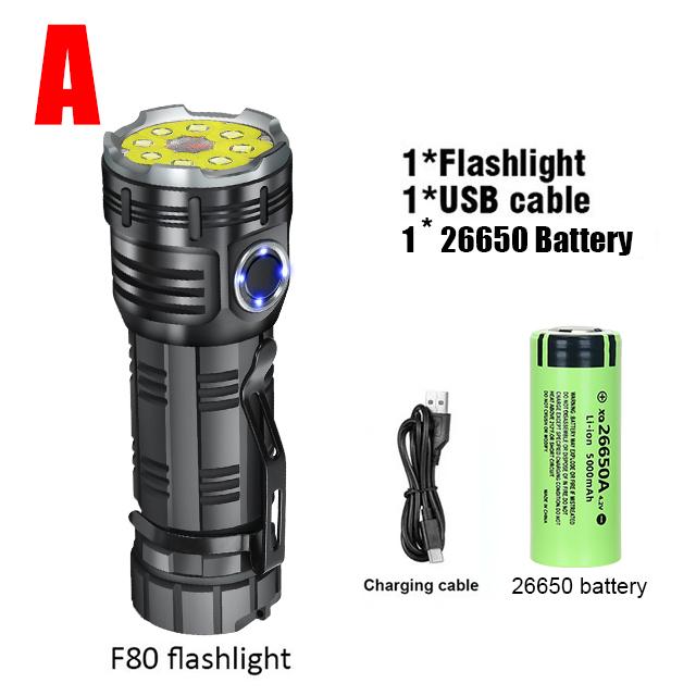 Powerful Mini LED Flashlight 8 * XPG Beads Tail Magnet Torch Type-C Rechargeable Outdoor Multifunctional Camping Emergency Lamp