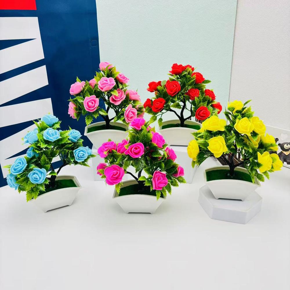 Plant Silk Rose Simulated Flower Potted Plant Bonsai For Home And Event Decor