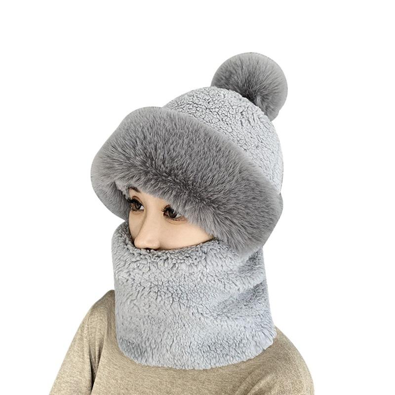 Hat Soft Winter Outdoor Knit Hat Women Wool Knitted Hat Ski Hat Sets Plush Fleece Windproof Thick Scarf Collar Warm Pullovers Masked Hats