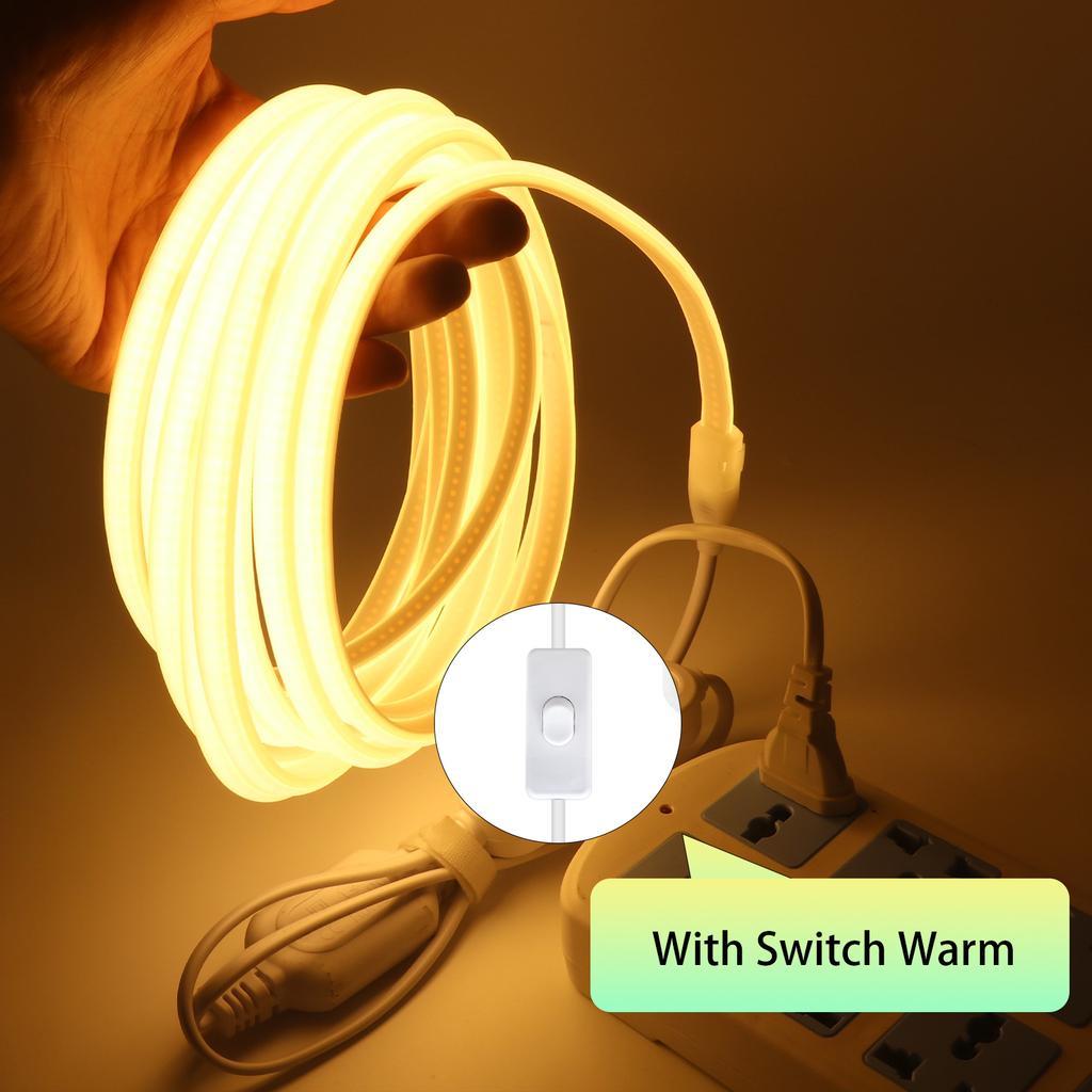 220V Dimmable Switch COB LED Strip With Dimmer Kit 288LEDs/M Waterproof 3000K 4000K 6000K Flexible Neon Light Kitchen Room Decor