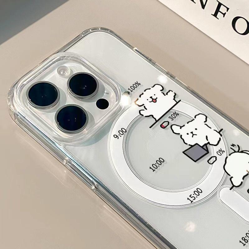 Puppy Line: Cute Magnetic Charging Case for Apple iPhone 15/14 Pro Max/13/12 PM