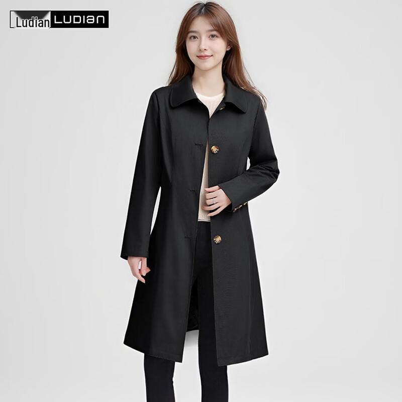 Женский тренч средней длины в британском стиле LUDIan 3XL чёрный