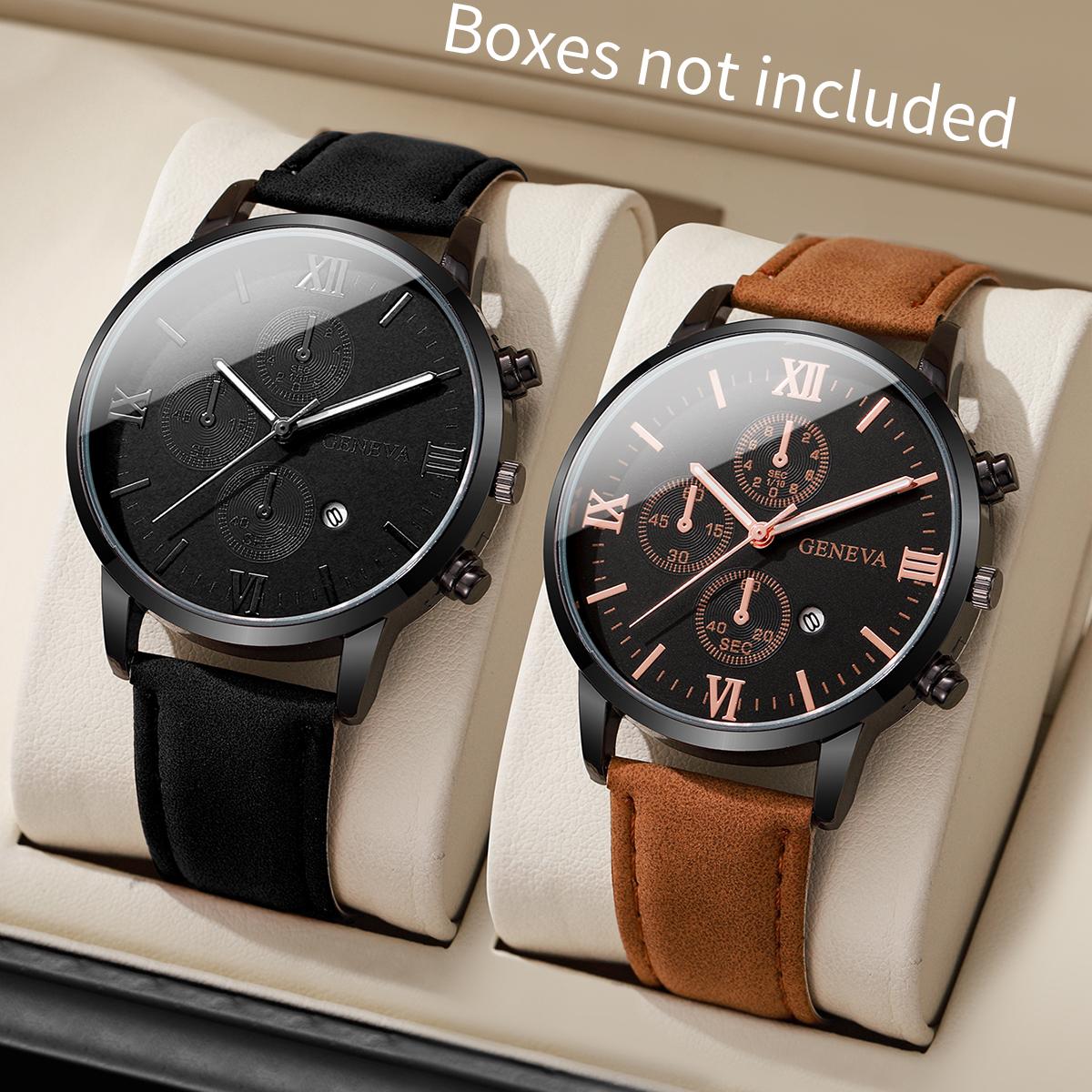 

2PCs/Set Men s Casual Calendar Watch Fashionable Men s Temperament Leather Quartz Watch Unisex Watch Set(Box Not Included)