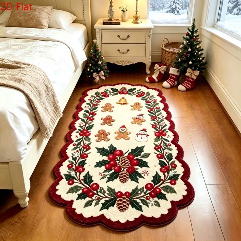Christmas Faux Cashmere Bedside Runner Rug Soft Oval Living Room Coffee Table Carpet Non Slip Bedroom Mat