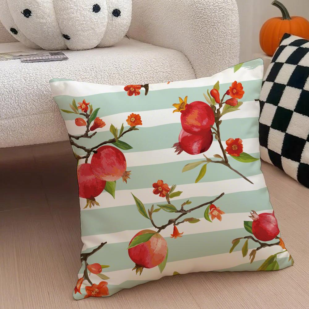 Fresh Vibrant Textile Pattern FFruit Print Art Cushion Cover Throw Pillow Cover Hidden Button Durable Polyester Chair Cushion