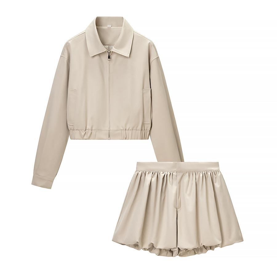 Streetwear Fashion Set With Zipper Jacket And Long Skirt For Women