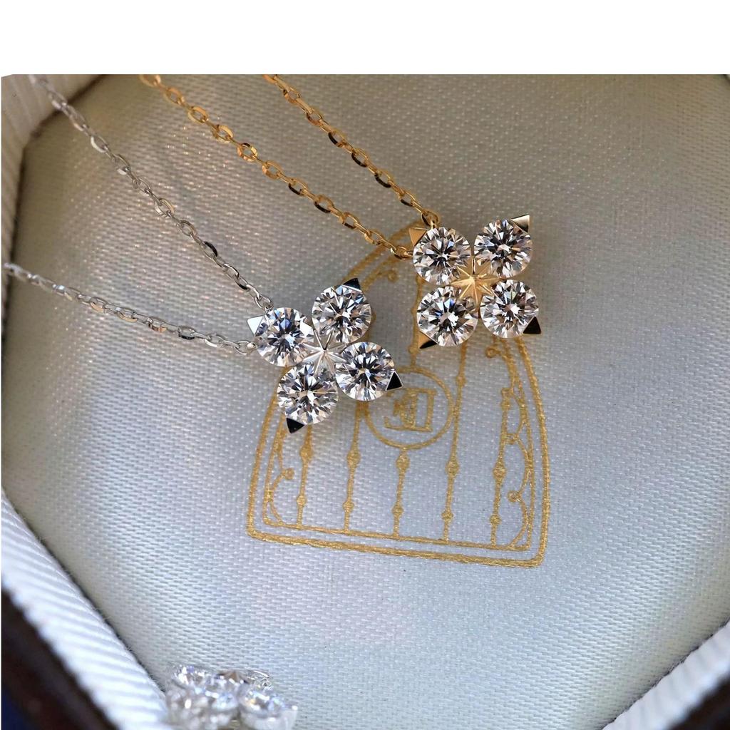 Sterling Silver Four-Leaf Clover Necklace - Luxury Super Flash Design with Four-Petal Flower Pendant