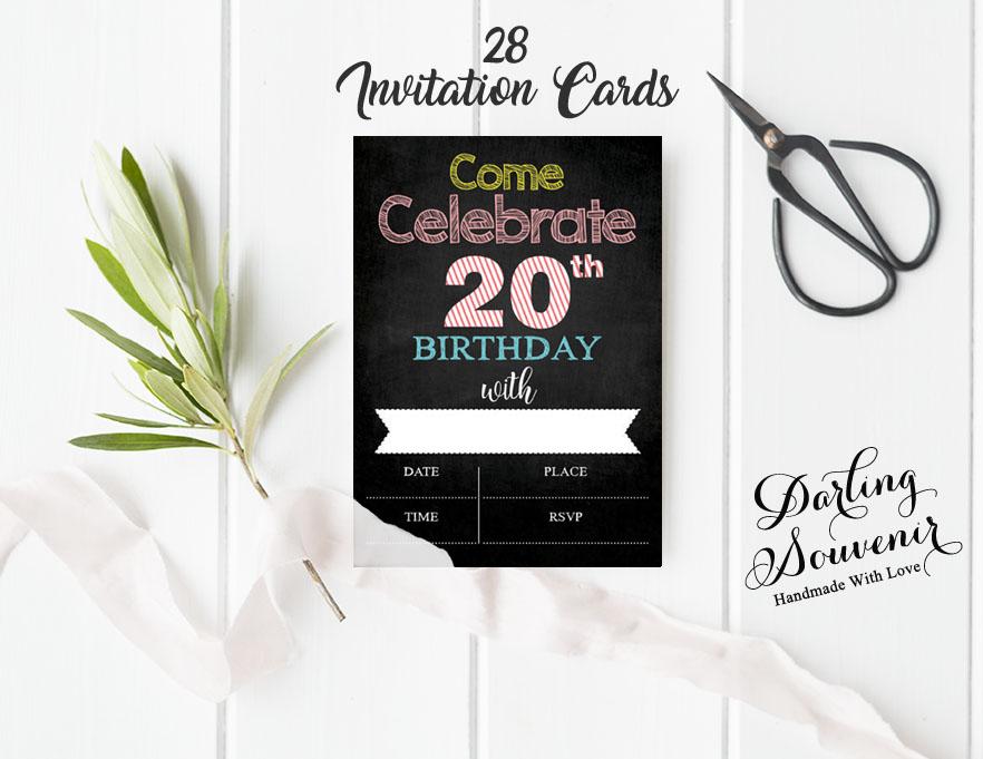 Darling Souvenir Black Birthday Invitation Card Printable Fill or Write In Blank Invites Party Supplies Pack Of 28 5 x 7