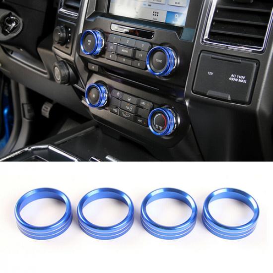 4X Blue Interior Air Condition Switch Knob Ring Trim For Ford F150 XLT 2016-