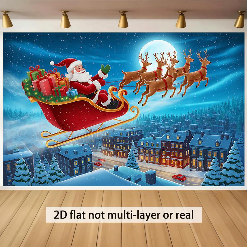 1Pcs Santa Claus Reindeer Snowy Town Decoration Background Winter Backdrop For Photo Studio Photo Booth Party