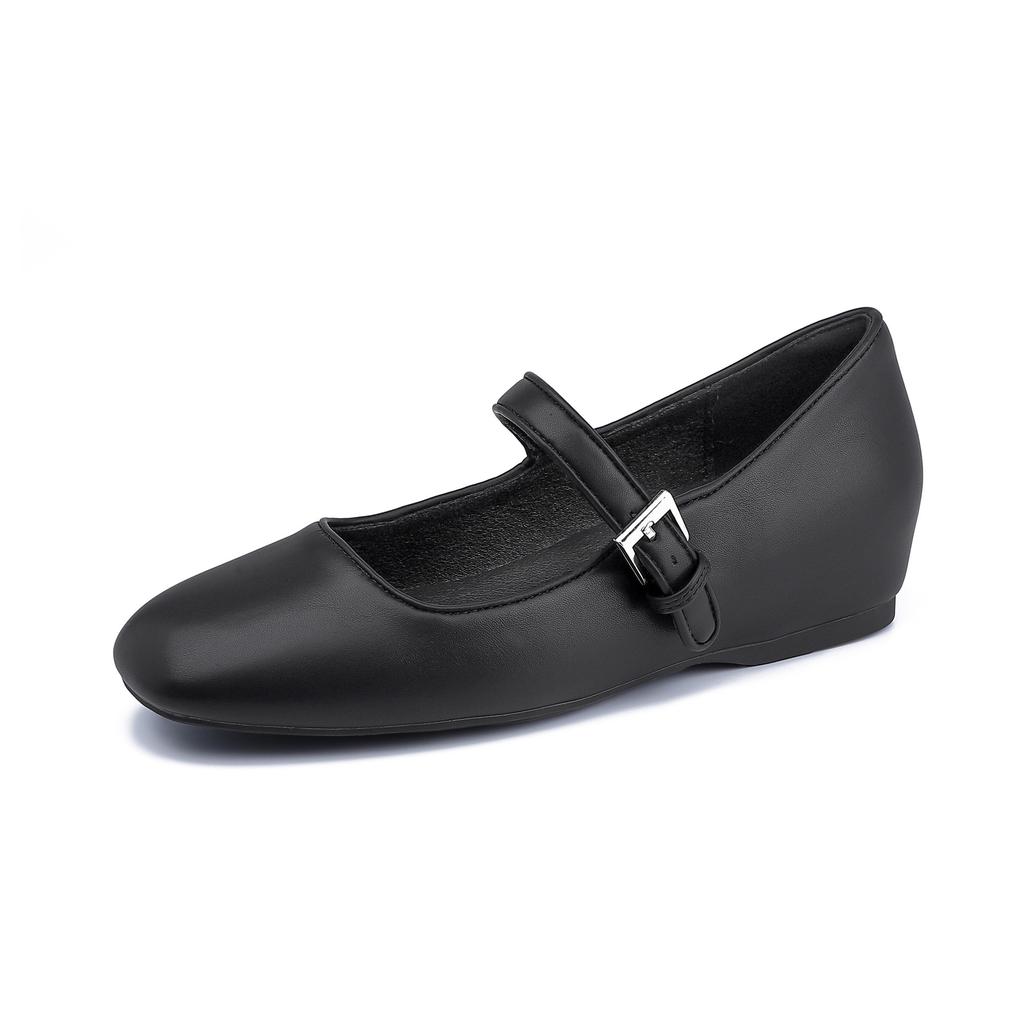Grape mother spring new flat-soled single shoes women's 2025 Korean version inner height increase soft leather shallow mouth women's shoes flat-soled